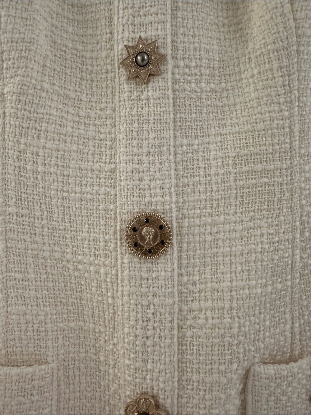 cinq a sept Cream Tweed Mini Dress with Decorative Buttons - Picture 4 of 7